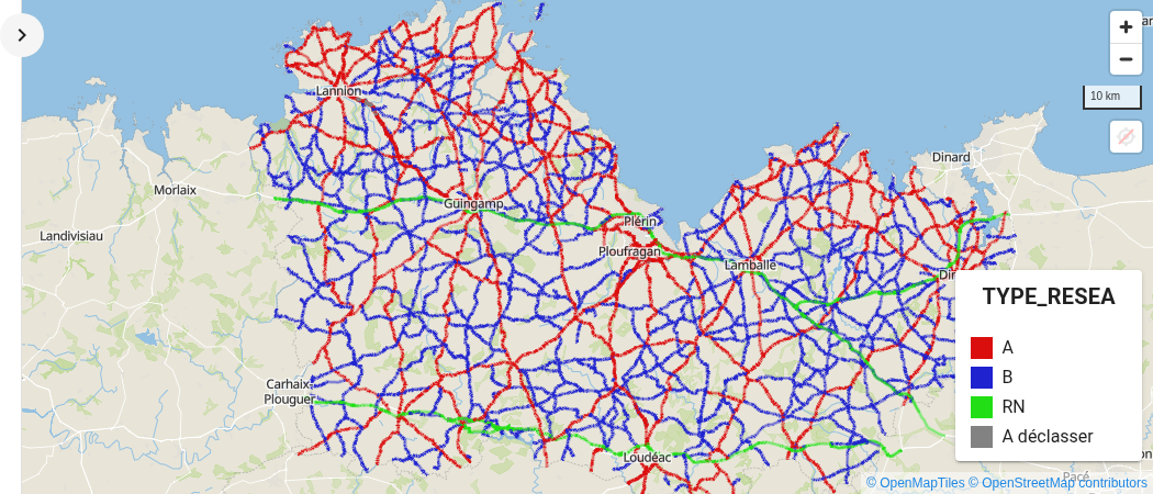 Carte archive du réseau routier (A/B)